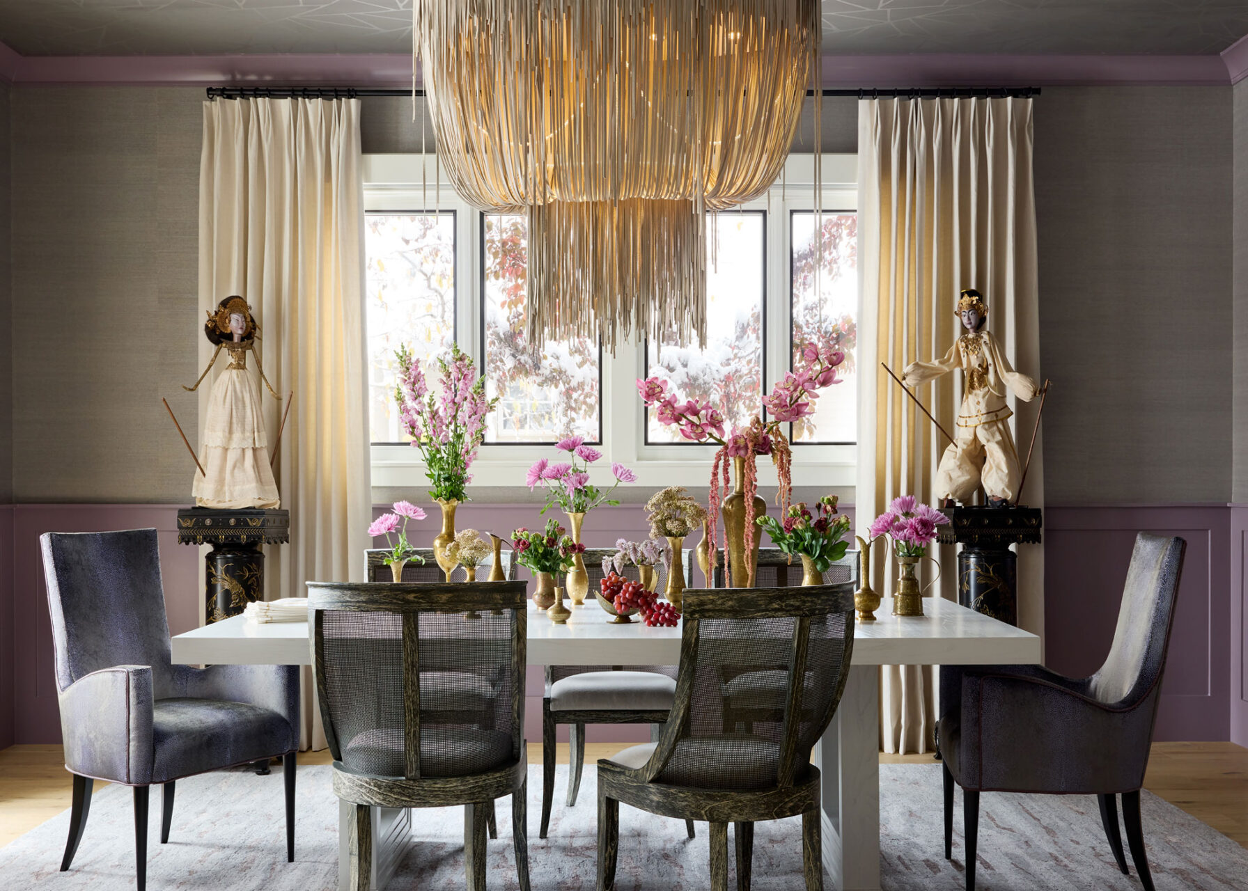 Elegant Dining Room Interior by Rivington Marx Stylish dining room with floral arrangements and modern decor by Rivington Marx.