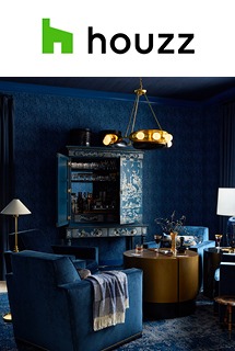 A room with blue walls and a blue couch